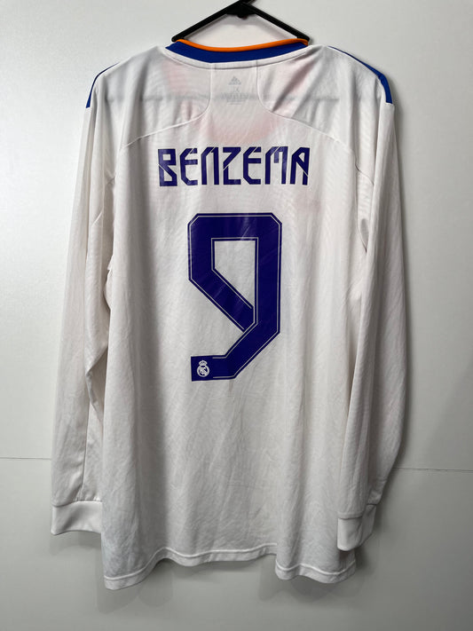 Authentic Real Madrid 2021/22 Home - Karim Benzema #9 Size XL (Long Sleeve)