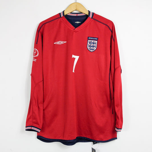 Authentic England 2002 Away - Beckham #7 Size L (Long Sleeve)