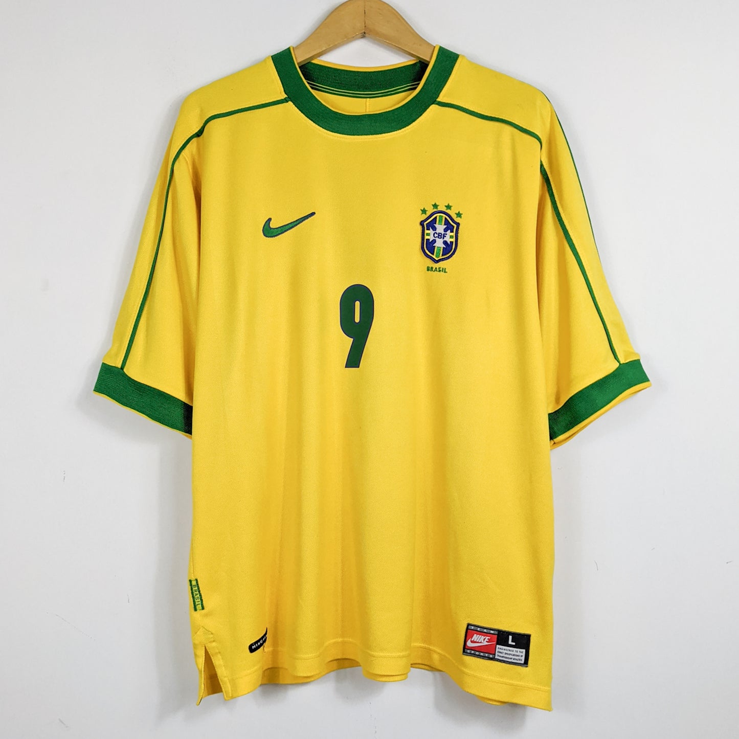 Authentic Brazil 1998 Home - Ronaldo #9 Size L