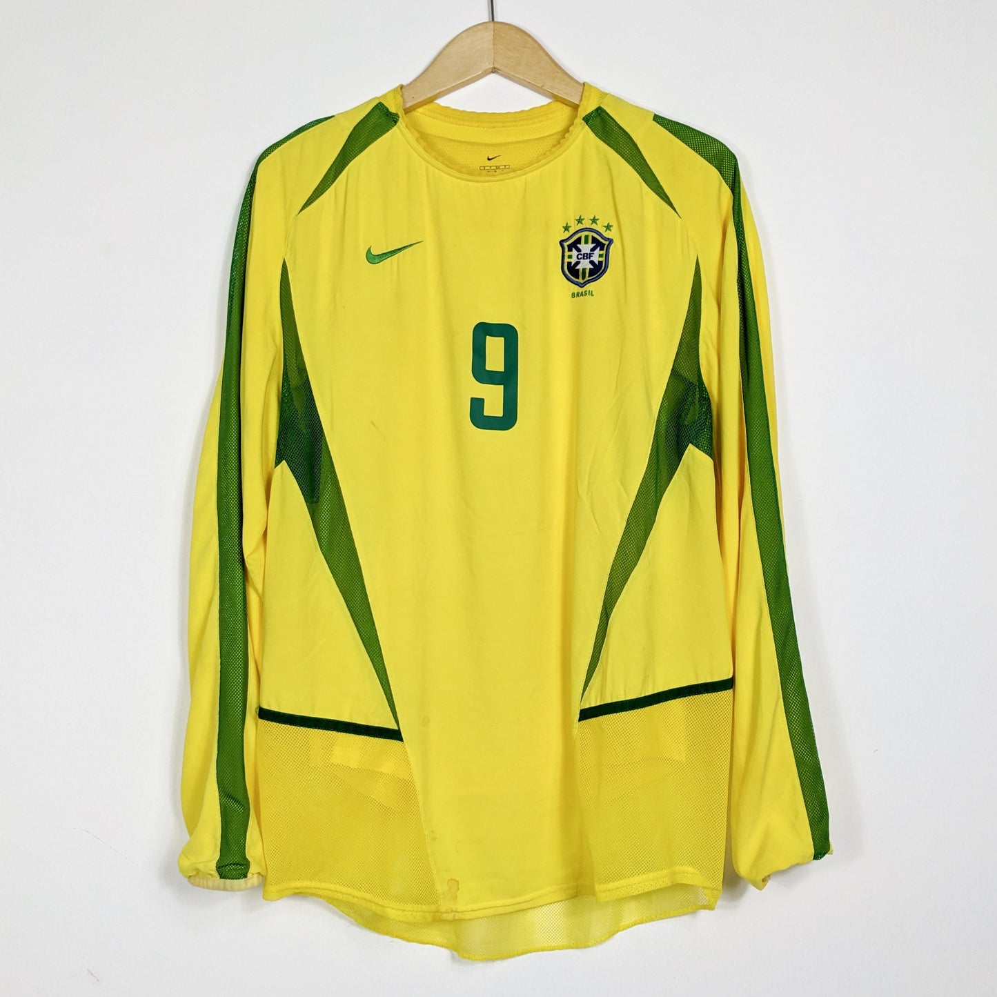 Authentic Brazil 2002 Home - Ronaldo #9 Size S fit M