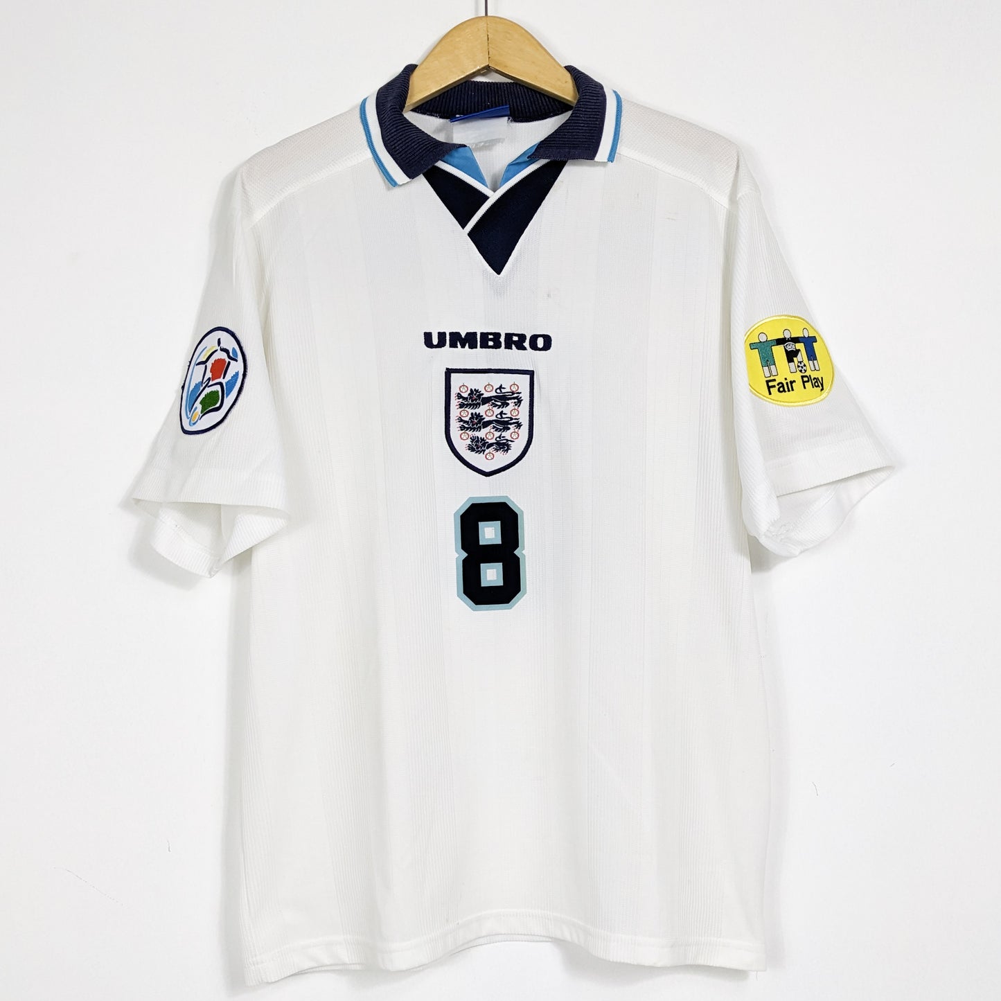Authentic England 1996 Home - Gascoigne #8 Size L