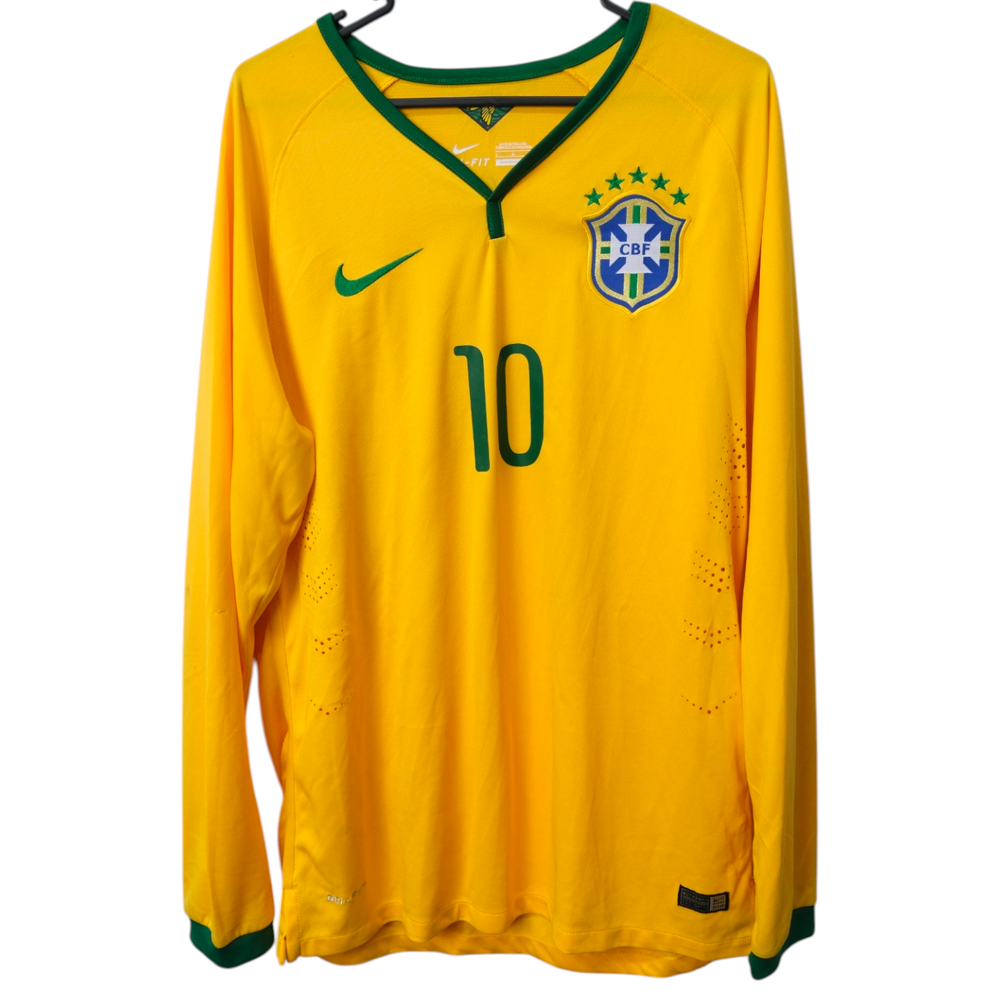 Original Brazil 2014 Home - Neymar #10 Size L fit M (Player Issue) (Long sleeve)